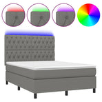 Box Spring Bed with Mattress&LED Dark Grey 137x190 cm Double Fabric