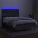 Box Spring Bed with Mattress&LED Dark Grey 137x190 cm Double Fabric
