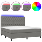 Box Spring Bed with Mattress&LED Dark Grey 152x203 cm Queen Fabric