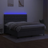 Box Spring Bed with Mattress&LED Dark Grey 153x203 cm Queen Size Fabric