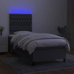 Box Spring Bed with Mattress&LED Dark Grey 107x203 cm King Single Fabric
