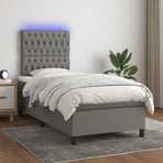 Box Spring Bed with Mattress&LED Dark Grey 107x203 cm King Single Fabric