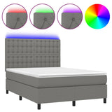 Box Spring Bed with Mattress&LED Dark Grey 137x187 cm Double Size Fabric - Front View