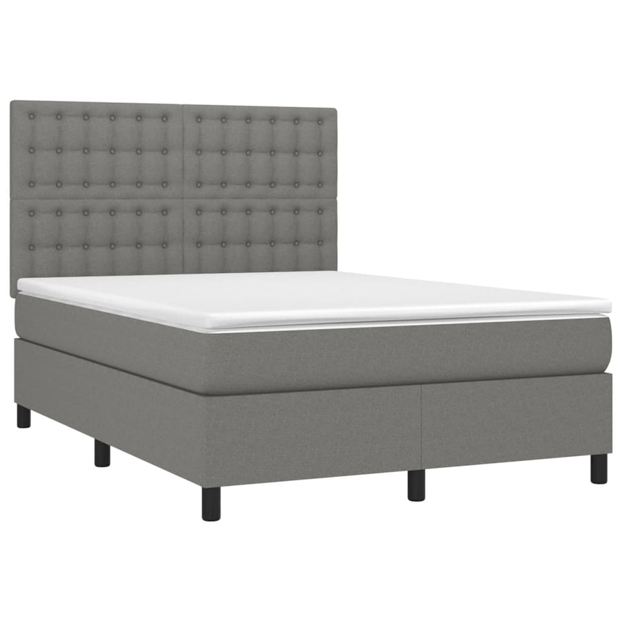 Box Spring Bed with Mattress&LED Dark Grey 137x190 cm Double Fabric