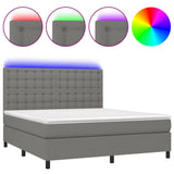 Box Spring Bed with Mattress&LED Dark Grey 153x203 cm Queen Size Fabric - Front View