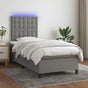 Box Spring Bed with Mattress&LED Dark Grey 107x203 cm King Single Fabric