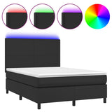 Box Spring Bed with Mattress&LED Black 137x187 cm Double Size Faux Leather - Front View
