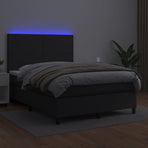 Box Spring Bed with Mattress&LED Black 137x190 cm Double Faux Leather