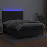 Box Spring Bed with Mattress&LED Black 137x187 cm Double Size Faux Leather - Side View