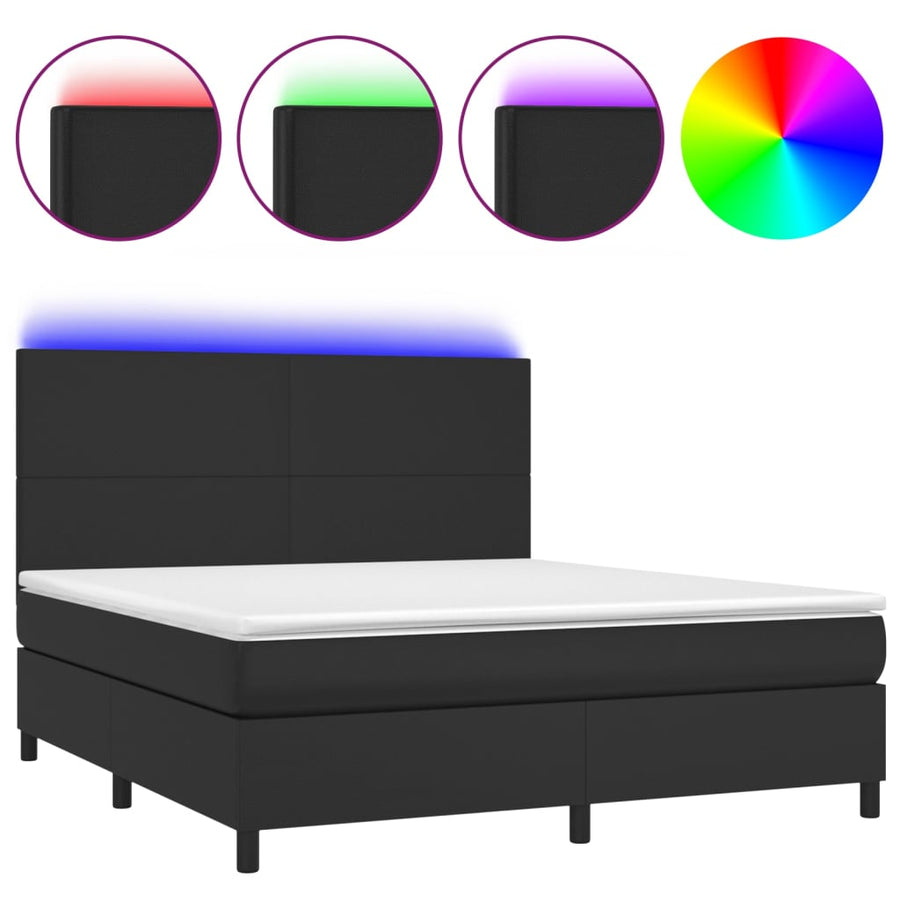 Box Spring Bed with Mattress&LED Black 152x203 cm Queen Faux Leather