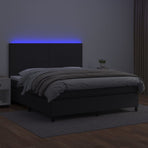 Box Spring Bed with Mattress&LED Black 152x203 cm Queen Faux Leather