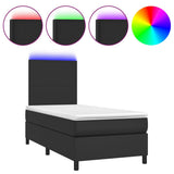Box Spring Bed with Mattress&LED Black 106x203 cm King Single Size Faux Leather - Front View