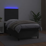 Box Spring Bed with Mattress&LED Black 106x203 cm King Single Size Faux Leather - Side View
