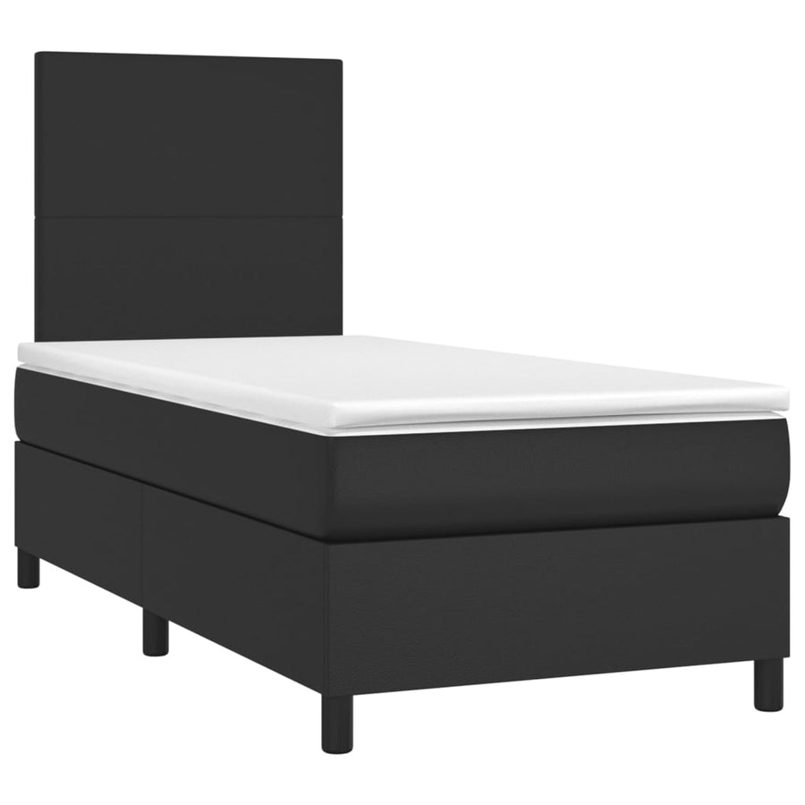 Box Spring Bed with Mattress&LED Black 107x203 cm King Single Faux Leather