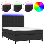 Box Spring Bed with Mattress&LED Black 137x190 cm Double Faux Leather