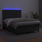Box Spring Bed with Mattress&LED Black 137x187 cm Double Size Faux Leather