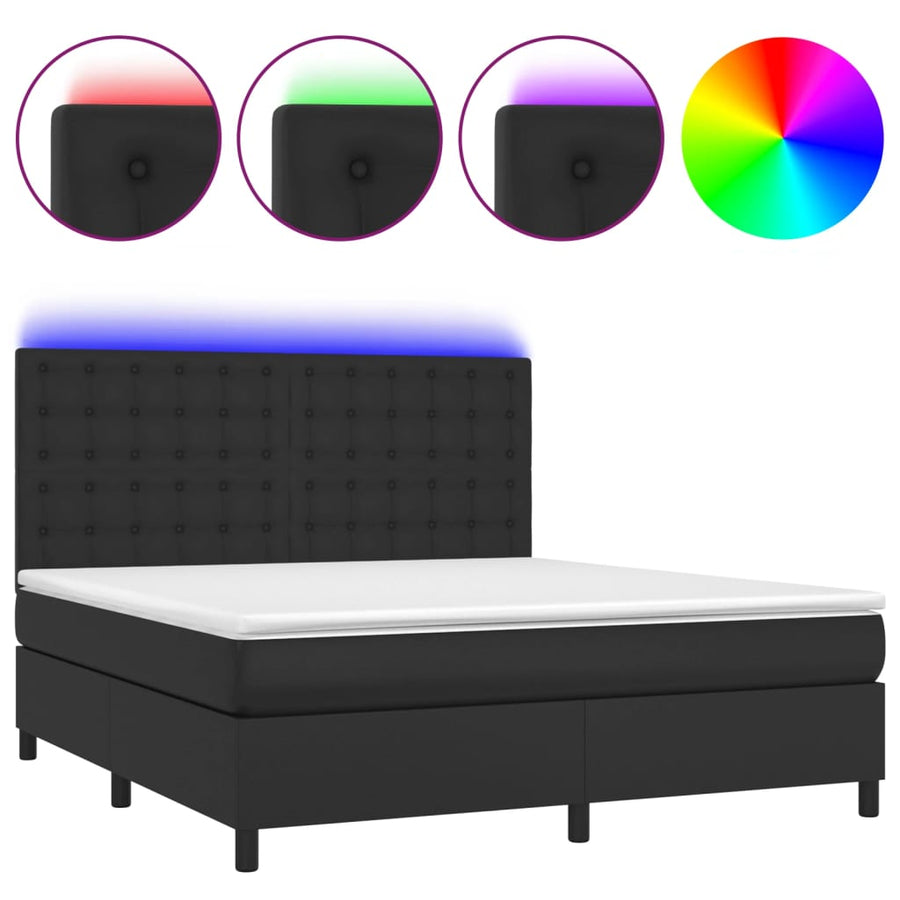 Box Spring Bed with Mattress&LED Black 152x203 cm Queen Faux Leather