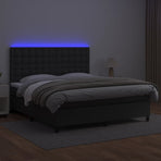 Box Spring Bed with Mattress&LED Black 152x203 cm Queen Faux Leather