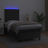 Box Spring Bed with Mattress&LED Black 106x203 cm King Single Size Faux Leather - Side View