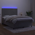 Box Spring Bed with Mattress&LED Dark Grey 137x190 cm Double Velvet