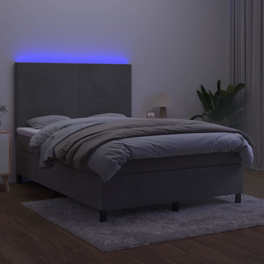Box Spring Bed with Mattress&LED Dark Grey 137x190 cm Double Velvet