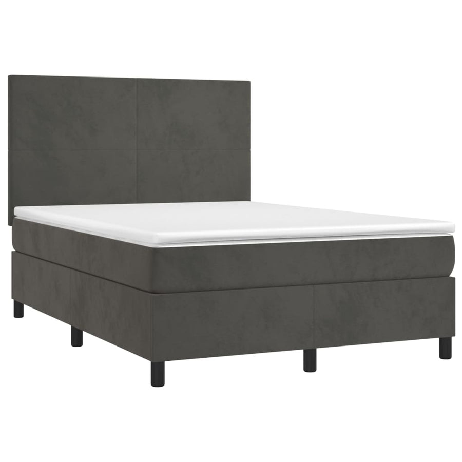 Box Spring Bed with Mattress&LED Dark Grey 137x190 cm Double Velvet