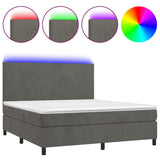 Box Spring Bed with Mattress&LED Dark Grey 153x203 cm Queen Size Velvet - Front View