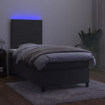 Box Spring Bed with Mattress&LED Dark Grey 107x203 cm King Single Velvet