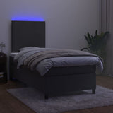 Box Spring Bed with Mattress&LED Dark Grey 106x203 cm King Single Size Velvet - Side View