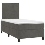 Box Spring Bed with Mattress&LED Dark Grey 107x203 cm King Single Velvet