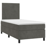 Box Spring Bed with Mattress&LED Dark Grey 106x203 cm King Single Size Velvet - Top-Down View