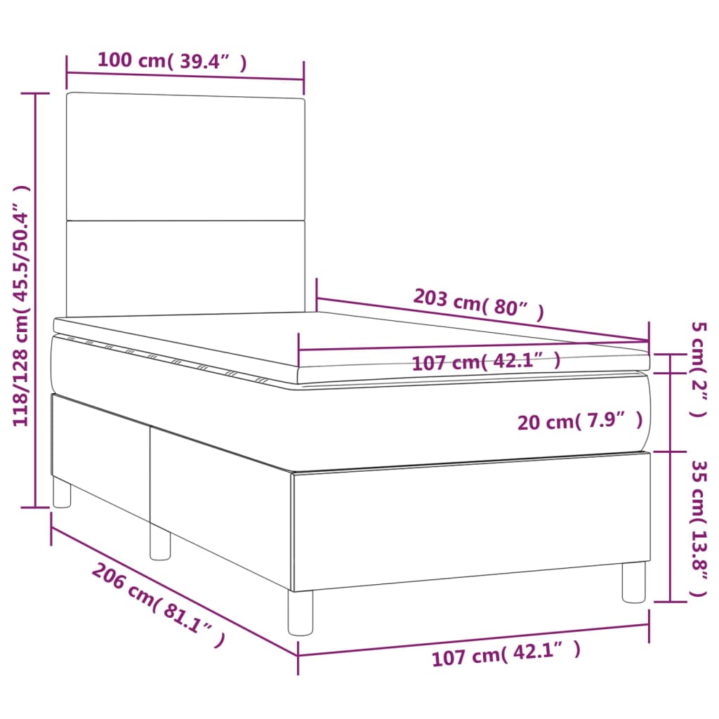 Box Spring Bed with Mattress&LED Dark Grey 106x203 cm King Single Size Velvet