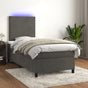 Box Spring Bed with Mattress&LED Dark Grey 107x203 cm King Single Velvet