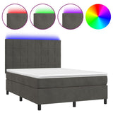 Box Spring Bed with Mattress&LED Dark Grey 137x187 cm Double Size Velvet - Front View