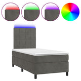 Box Spring Bed with Mattress&LED Dark Grey 106x203 cm King Single Size Velvet - Front View