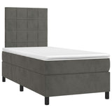 Box Spring Bed with Mattress&LED Dark Grey 106x203 cm King Single Size Velvet - Top-Down View