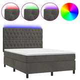 Box Spring Bed with Mattress&LED Dark Grey 137x187 cm Double Size Velvet - Front View
