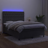 Box Spring Bed with Mattress&LED Dark Grey 137x187 cm Double Size Velvet - Side View