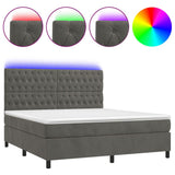 Box Spring Bed with Mattress&LED Dark Grey 153x203 cm Queen Size Velvet