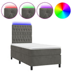 Box Spring Bed with Mattress&LED Dark Grey 107x203 cm King Single Velvet