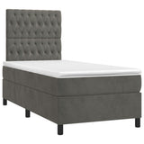 Box Spring Bed with Mattress&LED Dark Grey 106x203 cm King Single Size Velvet - Top-Down View