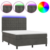Box Spring Bed with Mattress&LED Dark Grey 137x187 cm Double Size Velvet - Front View