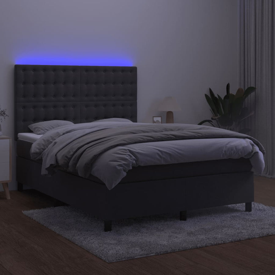 Box Spring Bed with Mattress&LED Dark Grey 137x190 cm Double Velvet