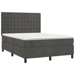 Box Spring Bed with Mattress&LED Dark Grey 137x190 cm Double Velvet