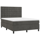 Box Spring Bed with Mattress&LED Dark Grey 137x187 cm Double Size Velvet - Top-Down View