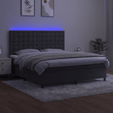 Box Spring Bed with Mattress&LED Dark Grey 153x203 cm Queen Size Velvet - Side View