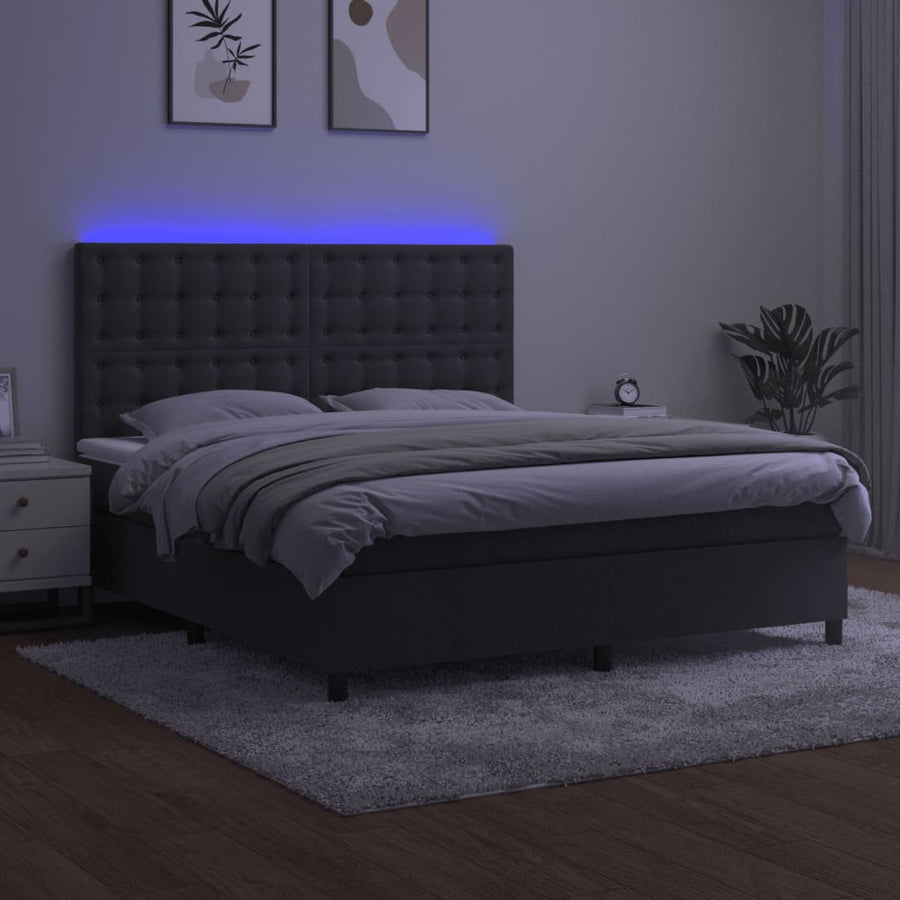 Box Spring Bed with Mattress&LED Dark Grey 152x203 cm Queen Velvet