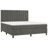 Box Spring Bed with Mattress&LED Dark Grey 153x203 cm Queen Size Velvet - Top-Down View
