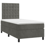 Box Spring Bed with Mattress&LED Dark Grey 106x203 cm King Single Size Velvet - Top-Down View