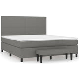 Box Spring Bed with Mattress Dark Grey 153x203 cm Queen Size Fabric - Front View